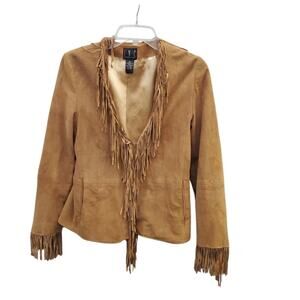 Y2K Suede Fringe Jacket Brown Women's Medium Western Festival